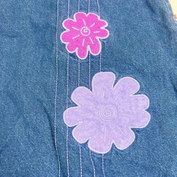 Vintage Maggie & Zoe Little Girl Baby Denim Dress Purple Flowers 18M - Picture 2 of 5